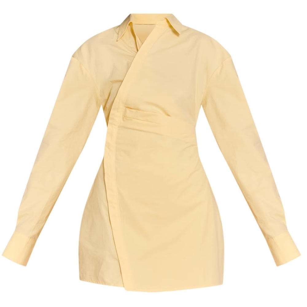 LEMON ASYMMETRIC BUTTON DOWN LONG SLEEVE SHIRT DRESS